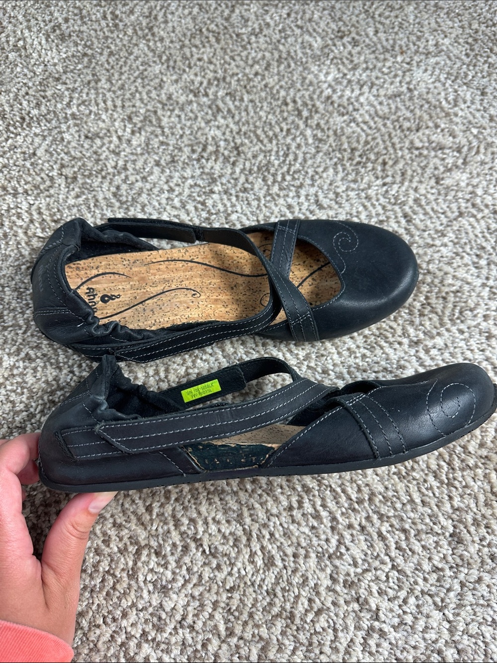 Ahnu Black Leather Cross-Strap Flats - Picture 2 of 5